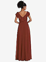 Rear View Thumbnail - Auburn Moon Ruffle-Trimmed V-Back Chiffon Maxi Dress