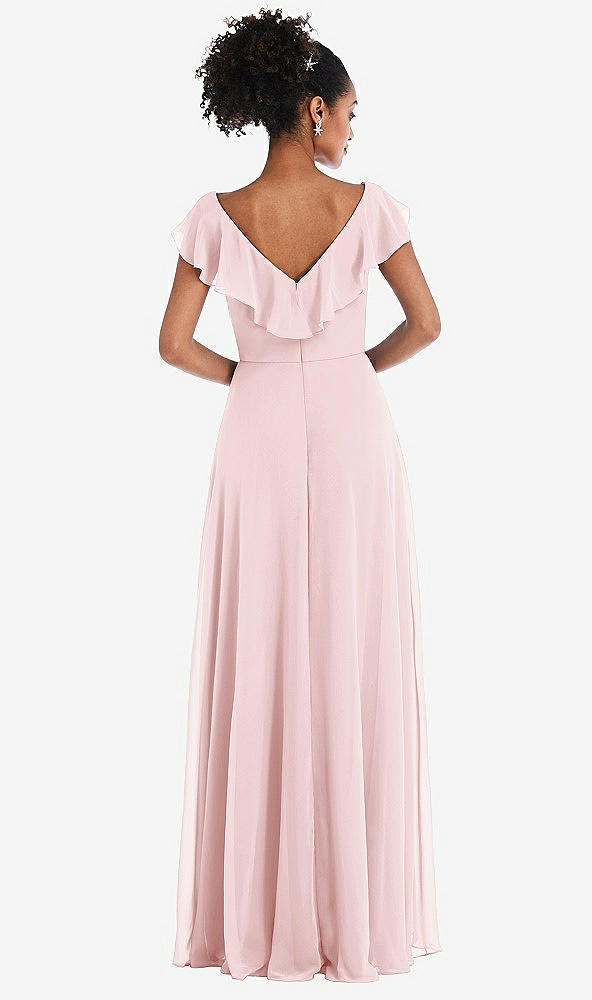 Back View - Ballet Pink Ruffle-Trimmed V-Back Chiffon Maxi Dress