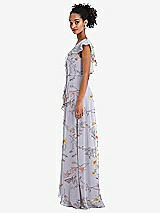 Side View Thumbnail - Butterfly Botanica Silver Dove Ruffle-Trimmed V-Back Chiffon Maxi Dress