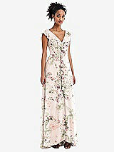 Front View Thumbnail - Blush Garden Ruffle-Trimmed V-Back Chiffon Maxi Dress