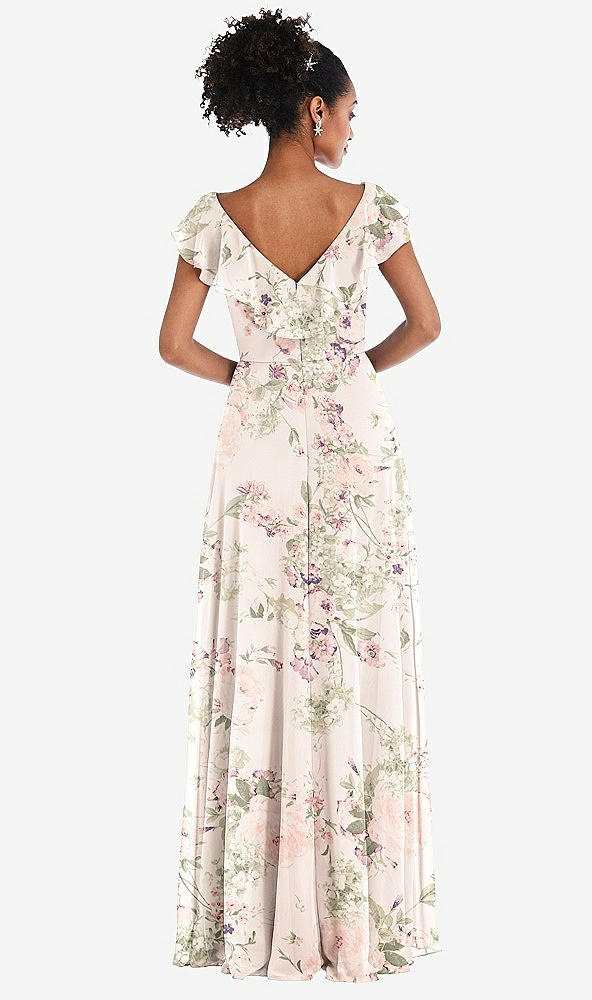 Back View - Blush Garden Ruffle-Trimmed V-Back Chiffon Maxi Dress