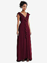 Front View Thumbnail - Cabernet Ruffle-Trimmed V-Back Chiffon Maxi Dress