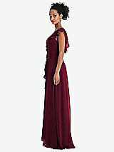 Side View Thumbnail - Cabernet Ruffle-Trimmed V-Back Chiffon Maxi Dress