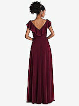 Rear View Thumbnail - Cabernet Ruffle-Trimmed V-Back Chiffon Maxi Dress