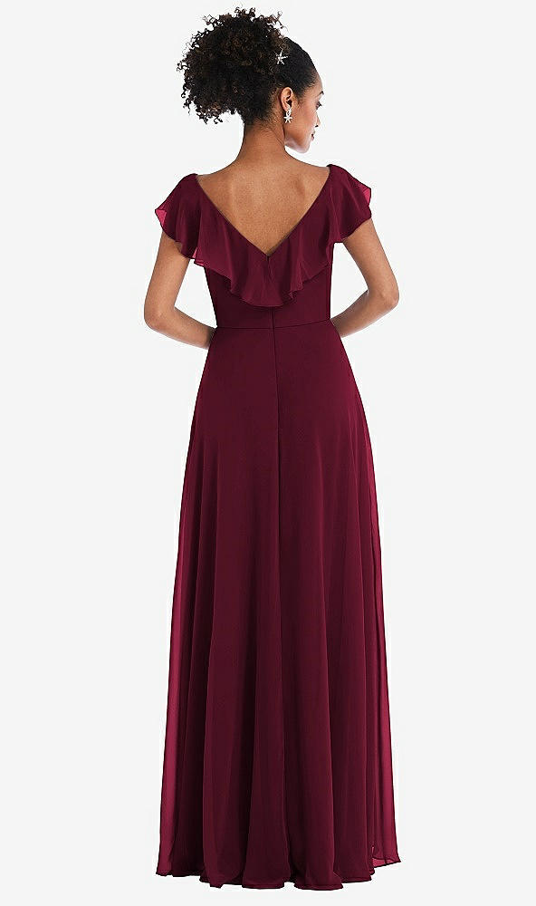 Back View - Cabernet Ruffle-Trimmed V-Back Chiffon Maxi Dress