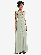 Front View Thumbnail - Celadon Ruffle-Trimmed V-Back Chiffon Maxi Dress