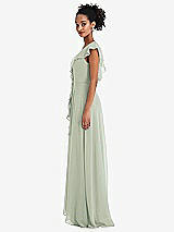 Side View Thumbnail - Celadon Ruffle-Trimmed V-Back Chiffon Maxi Dress