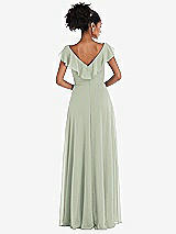 Rear View Thumbnail - Celadon Ruffle-Trimmed V-Back Chiffon Maxi Dress