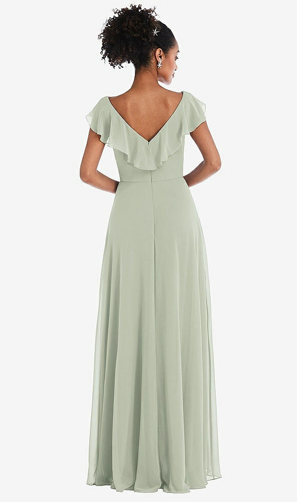 Back View - Celadon Ruffle-Trimmed V-Back Chiffon Maxi Dress