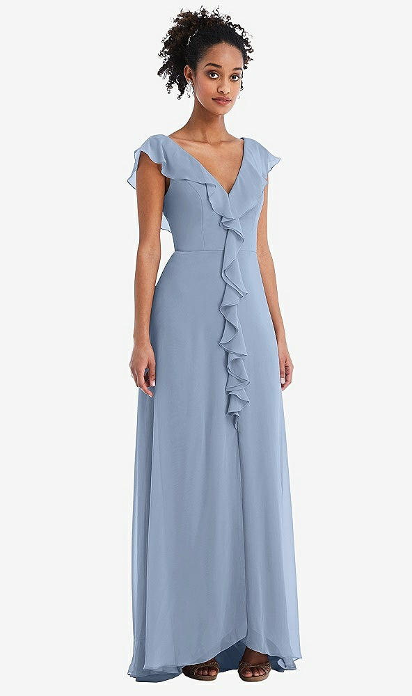 Front View - Cloudy Ruffle-Trimmed V-Back Chiffon Maxi Dress