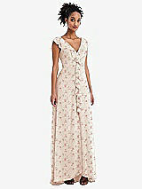 Front View Thumbnail - Coquette Floral Print Ruffle-Trimmed V-Back Chiffon Maxi Dress