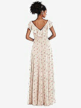 Rear View Thumbnail - Coquette Floral Print Ruffle-Trimmed V-Back Chiffon Maxi Dress