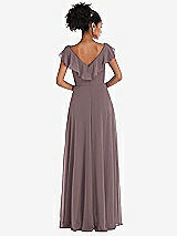 Rear View Thumbnail - French Truffle Ruffle-Trimmed V-Back Chiffon Maxi Dress