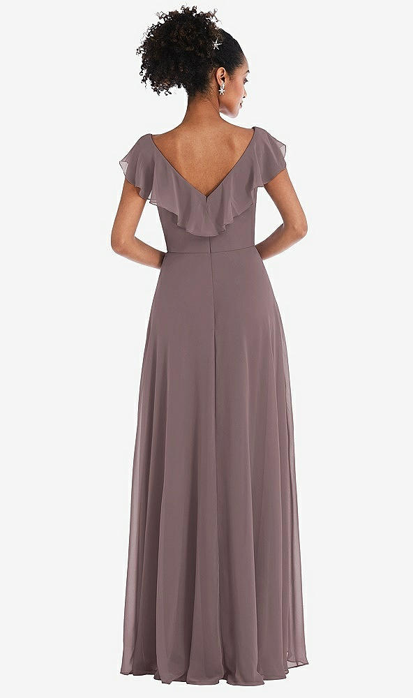 Back View - French Truffle Ruffle-Trimmed V-Back Chiffon Maxi Dress