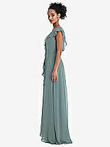 Side View Thumbnail - Icelandic Ruffle-Trimmed V-Back Chiffon Maxi Dress