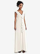 Front View Thumbnail - Ivory Ruffle-Trimmed V-Back Chiffon Maxi Dress