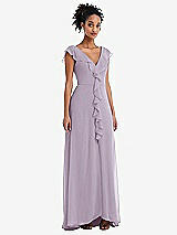 Front View Thumbnail - Lilac Haze Ruffle-Trimmed V-Back Chiffon Maxi Dress