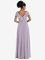 Rear View Thumbnail - Lilac Haze Ruffle-Trimmed V-Back Chiffon Maxi Dress