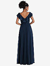 Rear View Thumbnail - Midnight Navy Ruffle-Trimmed V-Back Chiffon Maxi Dress