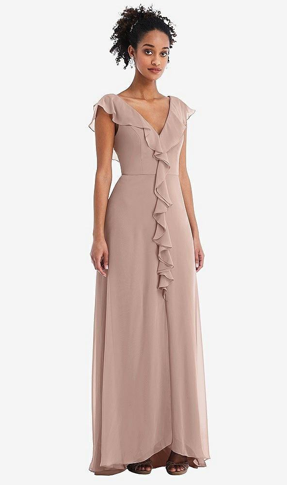 Front View - Neu Nude Ruffle-Trimmed V-Back Chiffon Maxi Dress