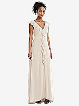 Front View Thumbnail - Oat Ruffle-Trimmed V-Back Chiffon Maxi Dress