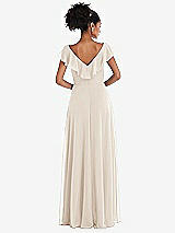 Rear View Thumbnail - Oat Ruffle-Trimmed V-Back Chiffon Maxi Dress