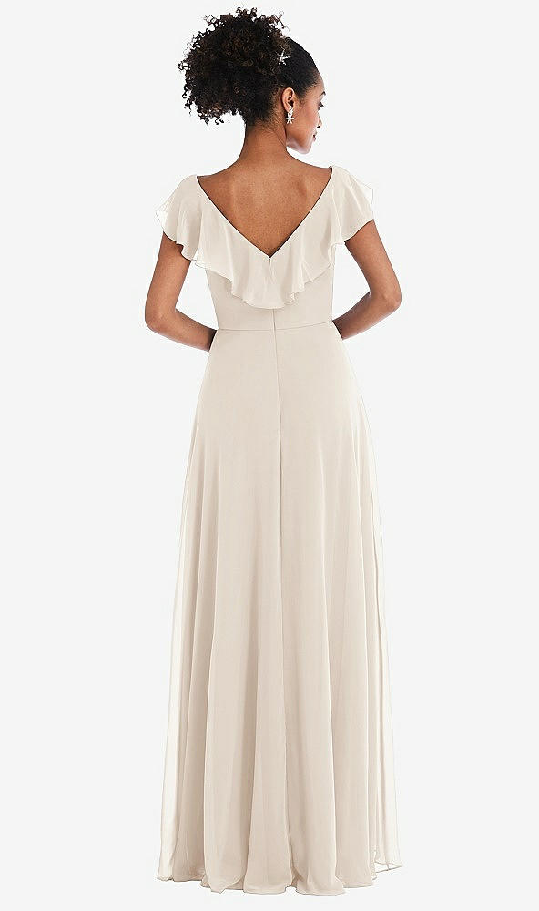 Back View - Oat Ruffle-Trimmed V-Back Chiffon Maxi Dress