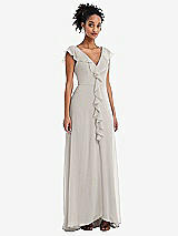 Front View Thumbnail - Oyster Ruffle-Trimmed V-Back Chiffon Maxi Dress