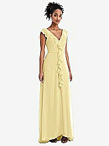 Front View Thumbnail - Pale Yellow Ruffle-Trimmed V-Back Chiffon Maxi Dress