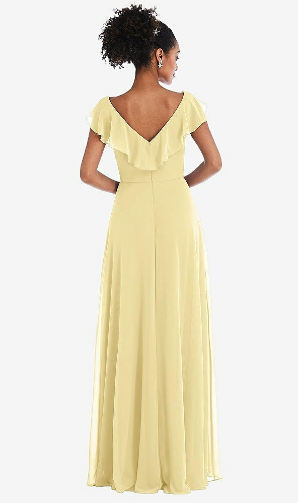 Back View - Pale Yellow Ruffle-Trimmed V-Back Chiffon Maxi Dress