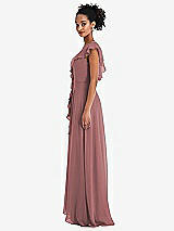 Side View Thumbnail - Rosewood Ruffle-Trimmed V-Back Chiffon Maxi Dress