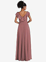 Rear View Thumbnail - Rosewood Ruffle-Trimmed V-Back Chiffon Maxi Dress