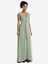 Front View Thumbnail - Sage Ruffle-Trimmed V-Back Chiffon Maxi Dress