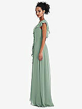 Side View Thumbnail - Seagrass Ruffle-Trimmed V-Back Chiffon Maxi Dress