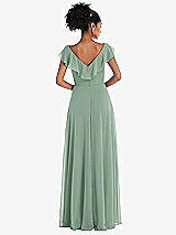 Rear View Thumbnail - Seagrass Ruffle-Trimmed V-Back Chiffon Maxi Dress