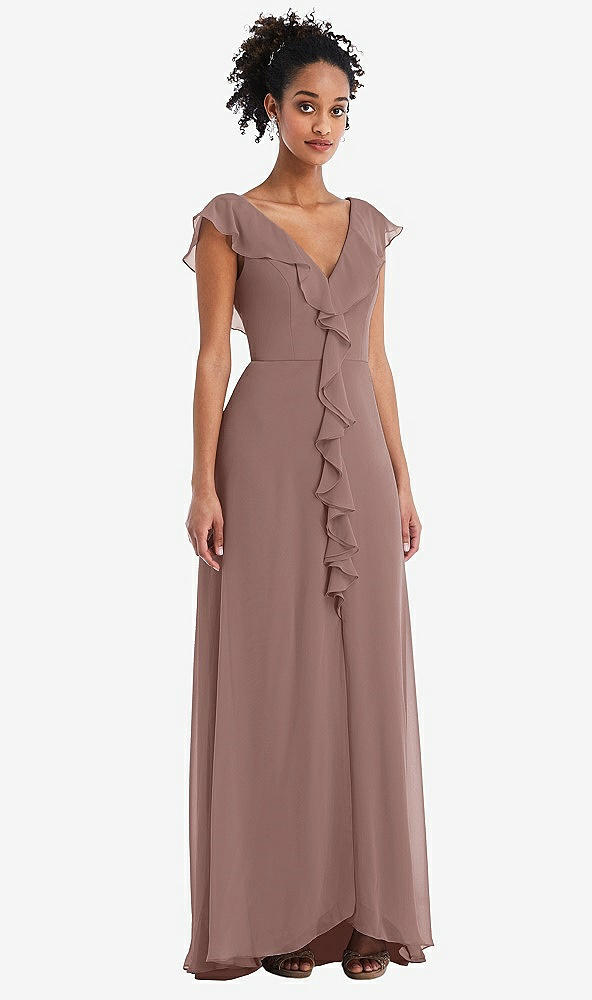 Front View - Sienna Ruffle-Trimmed V-Back Chiffon Maxi Dress