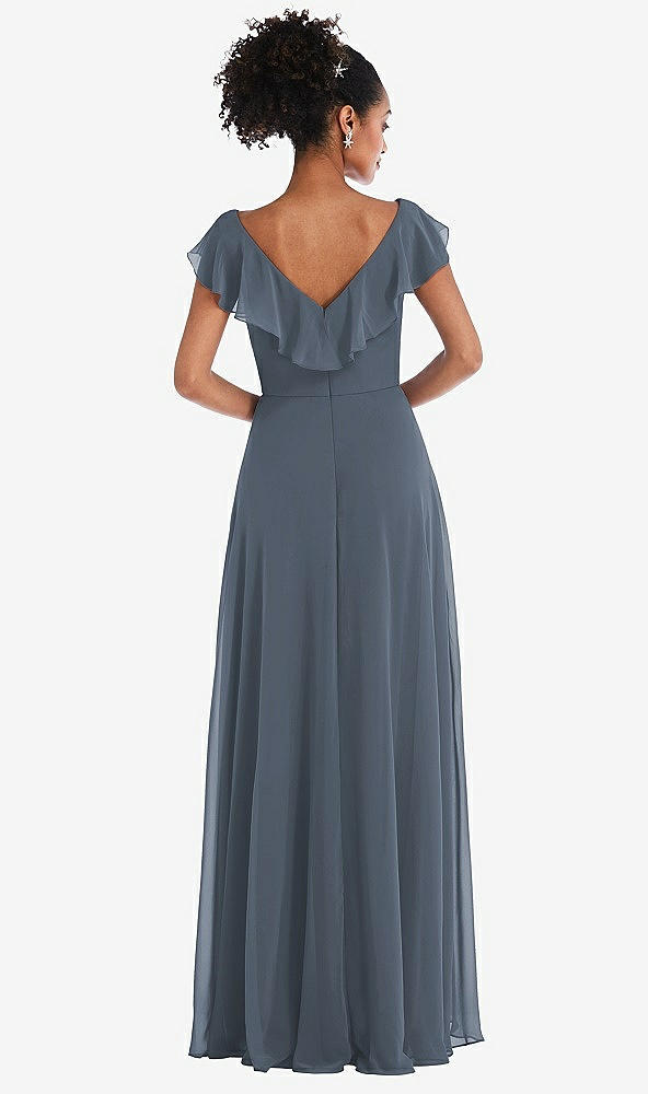 Back View - Silverstone Ruffle-Trimmed V-Back Chiffon Maxi Dress