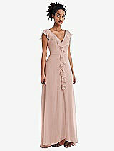 Front View Thumbnail - Toasted Sugar Ruffle-Trimmed V-Back Chiffon Maxi Dress