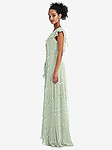 Side View Thumbnail - Vintage Primrose Sage Ruffle-Trimmed V-Back Chiffon Maxi Dress