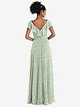 Rear View Thumbnail - Vintage Primrose Sage Ruffle-Trimmed V-Back Chiffon Maxi Dress