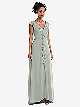 Front View Thumbnail - Willow Green Ruffle-Trimmed V-Back Chiffon Maxi Dress