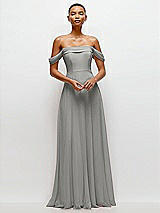 Front View Thumbnail - Chelsea Gray Off-the-Shoulder Draped Neckline Maxi Dress