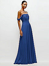 Side View Thumbnail - Classic Blue Off-the-Shoulder Draped Neckline Maxi Dress