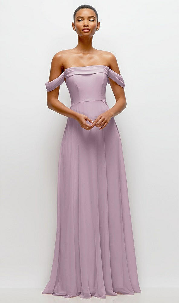 Front View - Suede Rose Off-the-Shoulder Draped Neckline Maxi Dress