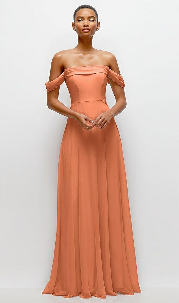 Front View - Sweet Melon Off-the-Shoulder Draped Neckline Maxi Dress