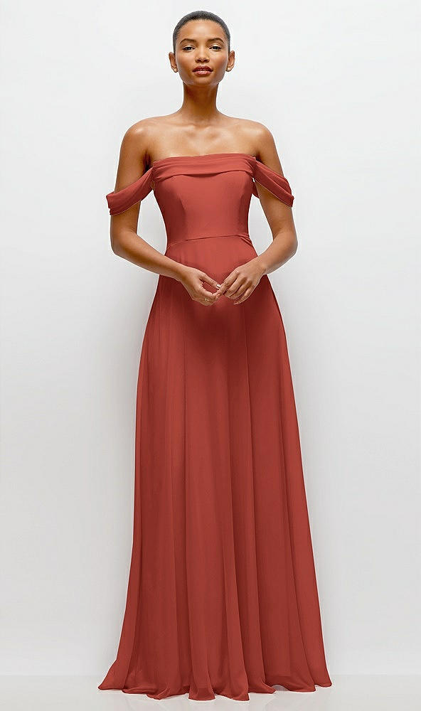 Front View - Amber Sunset Off-the-Shoulder Draped Neckline Maxi Dress