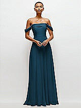 Front View Thumbnail - Atlantic Blue Off-the-Shoulder Draped Neckline Maxi Dress