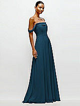 Side View Thumbnail - Atlantic Blue Off-the-Shoulder Draped Neckline Maxi Dress