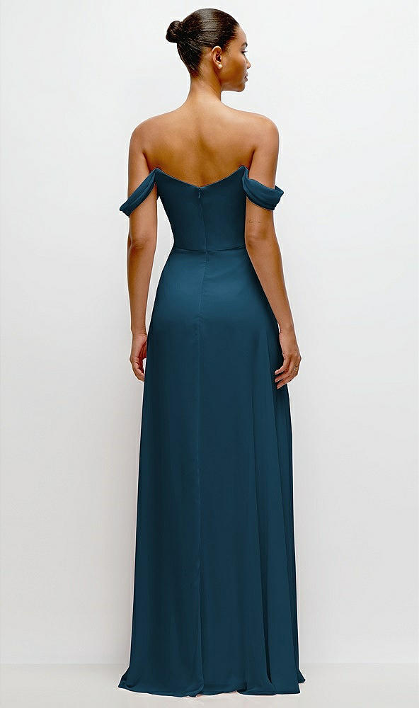 Back View - Atlantic Blue Off-the-Shoulder Draped Neckline Maxi Dress