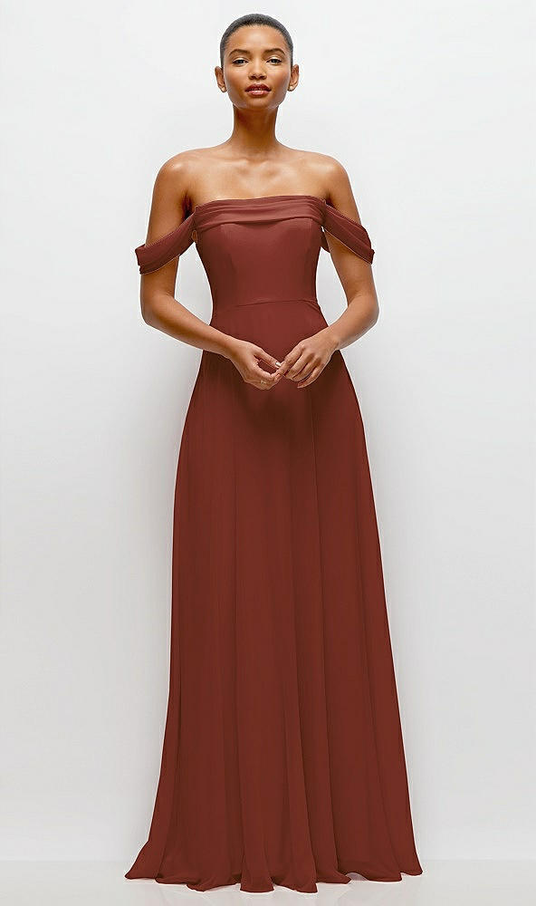 Front View - Auburn Moon Off-the-Shoulder Draped Neckline Maxi Dress